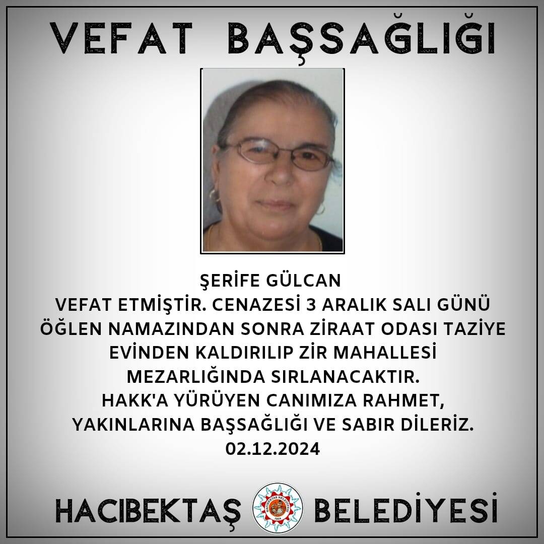 Şerife GÜLCAN Vefat ve Başsağlığı