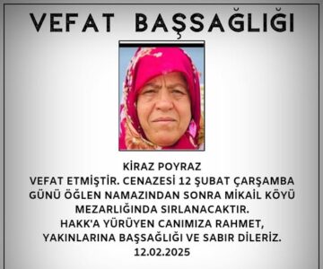 Kiraz POYRAZ Vefat ve Başsağlığı