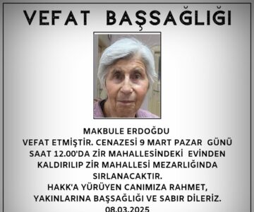 Makbule ERDOĞDU Vefat ve Başsağlığı